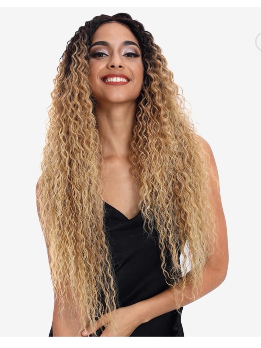 Long Wavy Ombre Wig with Dark Roots and Honey Blonde Ends